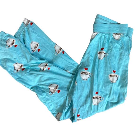Coffee Lover Blue Pajama Bottoms SMALL Drawstring PJ's Cozy Zoe NEW no Tags $53 - Picture 6 of 8